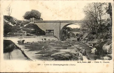 O Ain em Champagnole (Jura) — Ponte e cachoeira — B.F., Paris, n°108, cliché R. Chapuis