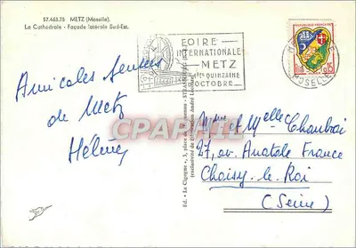 Katedra Najświętszej Maryi Panny w Metz — Zdjęcie fasady południowo-wschodniej — Édition La Cigogne, seria C — Rewers