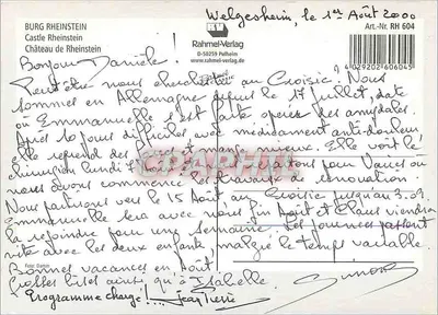 Burg Rheinstein — castelo em falésia acima do rio Reno — Rahmel-Verlag, Art.-Nr. RH 604 — Verso