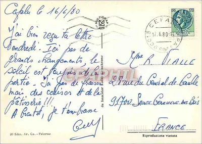 Cefalù — widok wybrzeża i zachodu słońca — 20 Ediz. Ar. Co. Palerme — Rewers