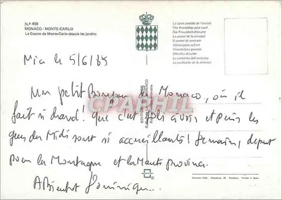 O Casino de Monte-Carlo — vista dos jardins — Edição FISA — Verso