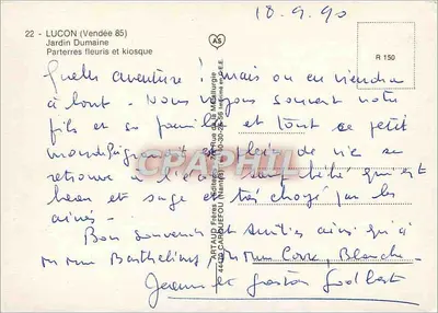 Luçon — Jardim Dumaïne com quiosque e fonte — Artaud Frères, Nantes — Verso