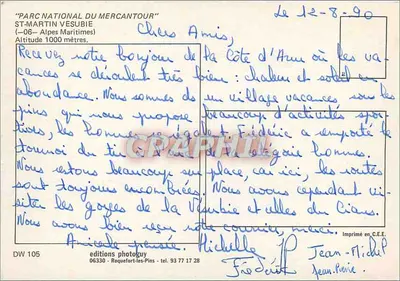 St-Martin-Vésubie — vista panorâmica e vielas — editor Graphi'phil, n° DW 105 — Verso
