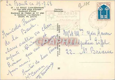 La Baule — Praia e boulevard — Éditeur Pierre ARTAUD & Cie, Nantes — Verso