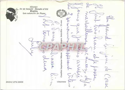 Kalanche Piana — Korsyka — Wydawca Combier Imprimerie Mâcon, nr 23-000 — Rewers