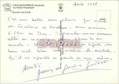 Ilha sobre a Sorgue — "A Veneza da Provença" — Éditions de France — Verso