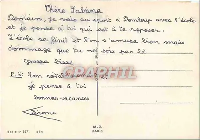 Dziecko w czerwonym aucie — pod drzewami czereśniowymi — M.D. Paris, seria 5271 — Rewers