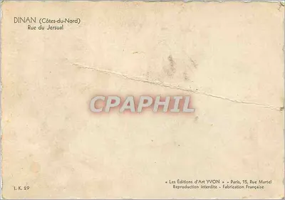Dinan (Côtes-du-Nord) — Rue du Jersual — Les Éditions d'Art YVON, n° I. K. 29 — Achterkant