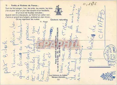 Las i rzeki Francji — Wiersz V. Hugo — Wydawca Pierre ARTAUD i Cie — Rewers