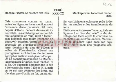 Macchu-Picchu — słynna miasto inków — Wydawnictwo Service E.A. Paris — Rewers