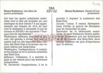 Mount Rushmore — As cabeças de quatro presidentes — USA XXV-A2 — Verso