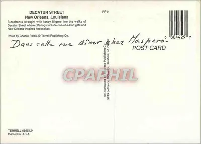 Decatur Street — Nova Orleans, Louisiana — Terrell Publishing Co. n° PF-9 — Verso