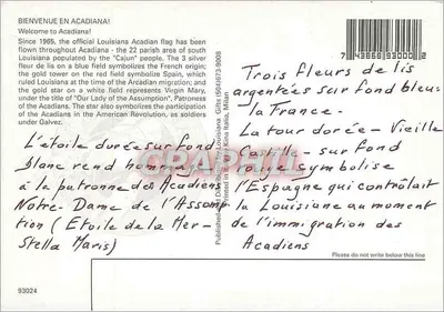 Flaga Acadienów — Acadiana, Luizjana — Wydane przez Louisiana Gifts, Mediolan — Rewers