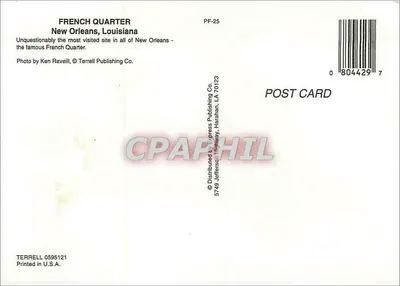 Bairro Francês — Nova Orleans, Louisiana — Terrell Publishing Co. n° PF-25 — Verso