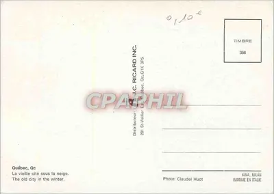 Québec, Qc — A antiga cidade sob a neve — J.C. Ricard Inc. n°356 — Verso