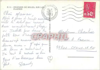 Zachód słońca nad Claires — Stara pocztówka nr 11 — ARUM-EDITIONS MARITIME — Rewers