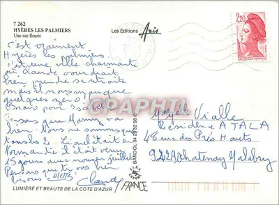 Hyères Les Palmiers — Een bloeiende straat — Les Editions Aéis, n°7262 — Achterkant