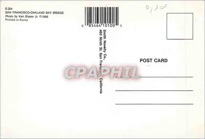 Ponte de San Francisco-Oakland — vista ao entardecer — Smith Novelty Co., n° E-304 — Verso