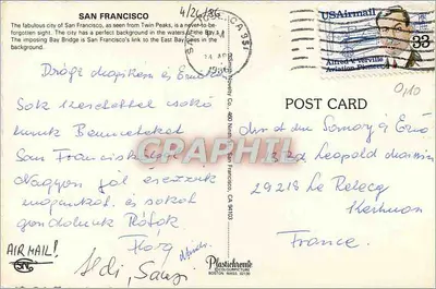 Widok San Francisco z Twin Peaks — wydawca Plastichrome, Boston, nr 0110 — Rewers