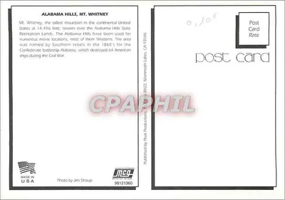 Monte Whitney — Alabama Hills — Publicado por Peak Card Productions — Verso