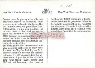 Nova Iorque. Vista de Manhattan — USA XXIV-A2 — Editor GRAPHIL — Verso