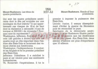 Mount Rushmore — As cabeças de quatro presidentes — USA XXV-A2 — Verso