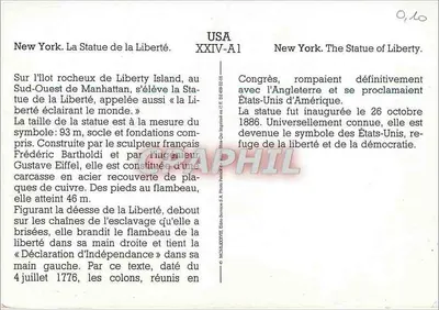 Estatua da Liberdade — Nova Iorque — n° XXIV-A1 — Verso