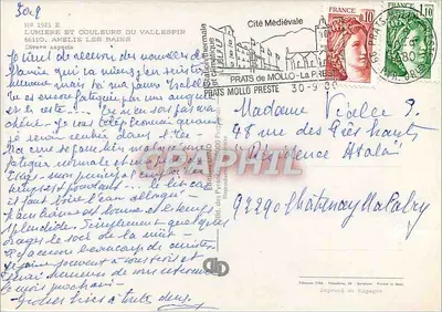 Amelie Les Bains — vista panorâmica e cascata — editor Graphapril, n° 1921 — Verso