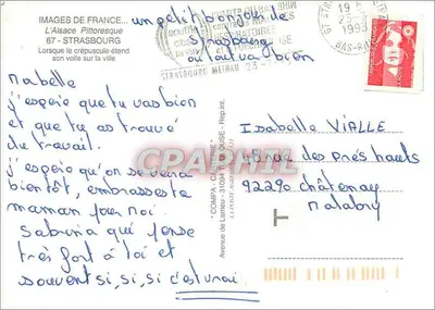 Strasburg — widok zachodu słońca z wieżą zegarową i katedrą — IMAGES DE FRANCE — Rewers