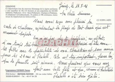 Essonne 91 — Karta pocztowa turystyczna z mapą drogową i zdjęciami miejsc — Impressions Combier — Rewers