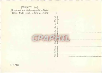 Belcastel (Lot) — Castelo erguido em uma falésia — Éditions d'Art, Paris — Verso