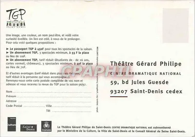 Teatr Gérard Philippe w Saint-Denis — Karta podróży 3 — sezon 1996-1997 — Rewers