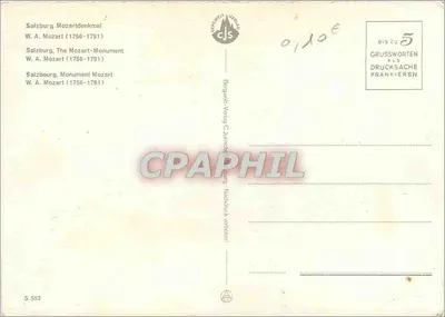 Salisburgo — Monumento a Mozart — editore Bergwirt-Verlag C. Jirndorfer — Verso