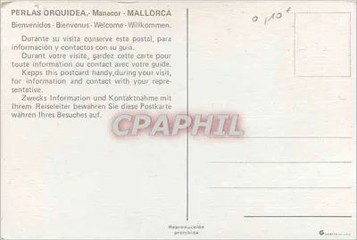 Perlas Orquidea - Manacor - Majorca — Editor Garcia, n° de série 12 — Verso
