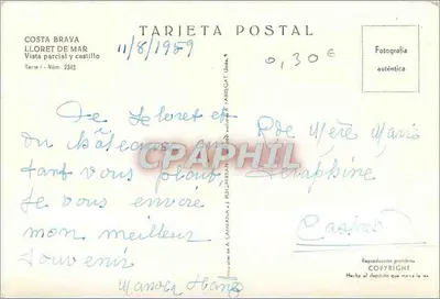 Lloret de Mar — Częściowy widok i zamek — Wydawca J. Rulgecat — Rewers