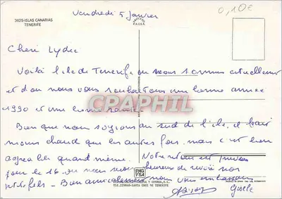 Tenerife — carta postal turística ilustrada — editor PAGSA, n° 3625 — Verso