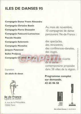 Iles de Danses 95 — od 6 listopada do 3 grudnia — wydawca: Culture Francophone — Rewers