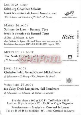 Música no Carrousel do Louvre — Música de câmara e vocal — Verso