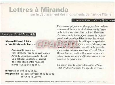 Listy do Miranda — o przemieszczaniu zabytków sztuki z Włoch — autor Antoine Quatremère de Quincy — czytane przez Daniela Mesguicha — Audytorium Louwra — Rewers