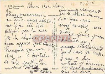 Arênes de Dax — visão aérea — Artaud Frères Editores, N° 26496-c — Verso