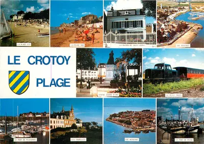 Le Crotoy-Plage — vista geral, praia, casa de Jules Verne, estátua de Jeanne d'Arc, pequeno trem, portos — Artaud Frères, Editor