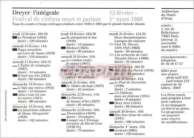 Dreyer l'intégrale — Festiwal filmu czarno-białego i kolorowego — Auditorium Muzeum Orsay, 12 lutego - 1 marca 1998 — Rewers