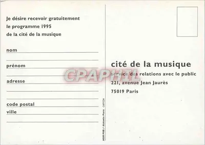 Miasto Muzyki — styczeń 1995 — wydawca: Miasto Muzyki / France Musique / Télérama / France Inter / Culture Francophonie — Rewers