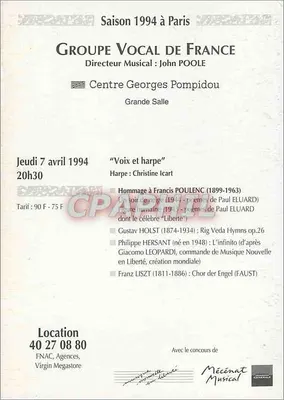 Groupe Vocal de France — Sezon 1994 — Wydawca: Groupe Vocal de France — Rewers