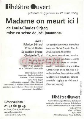 Madame on meurt ici ! — pièce de Louis-Charles Sirjacq — Théâtre Ouvert, Paris — Rewers