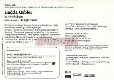 Hedda Gabler — pièce de Henrik Ibsen — Théâtre Louis Jouvet — Verso