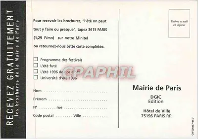 Wieża Eiffla — Paryż w latach letnich. Można tam wszystko zrobić lub prawie wszystko. — Mairie de Paris, DGIC Edition — Rewers