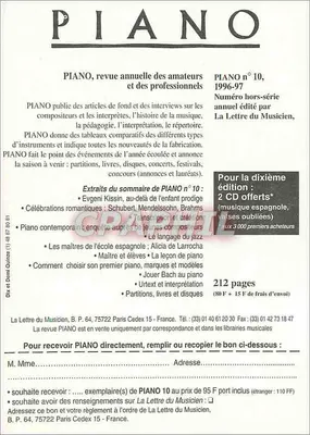 Pianino — Wydanie specjalne N°10 — La Lettre du Musicien — 1996/1997 — Rewers
