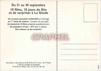 A Géode celebra seus dez anos — "Luz, por favor" — editor desconhecido, número de série não visível — Verso