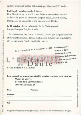 O Inferno de Dante — ciclo de filmes, conferências, leitura — Auditório do Louvre, 1996 — Verso